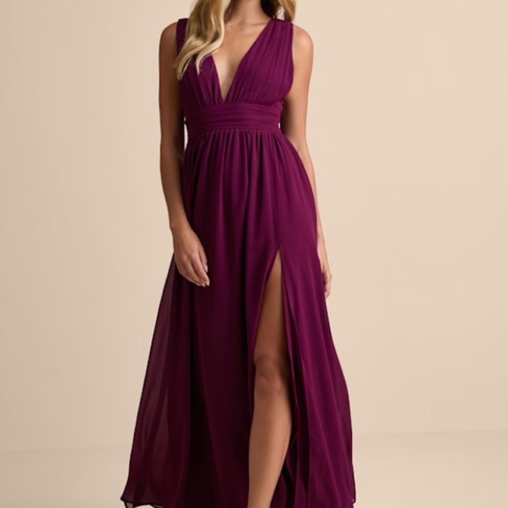 Lulu's Plum V-Neck Sleeveless Maxi Dress with High Slit